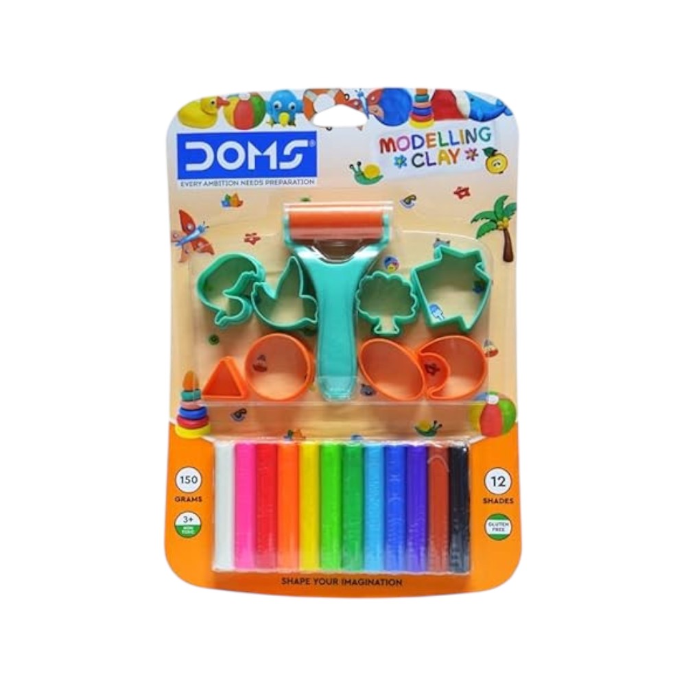 Doms Modelling Clay 150gms - 12 Shades with Moulding Toys Doms